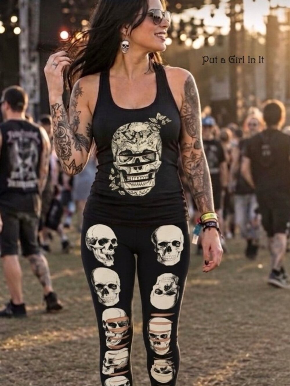 Vocal Apparel Women's Black Slashed Laser Cut Goth Skull Leggings S M L XL 1X